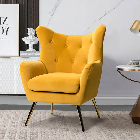 Royal Yellow Comfortable Tufted Velvet Sofa Lounge Chair