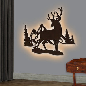 Rustic Forest Deer Backlit Wooden Wall Decor