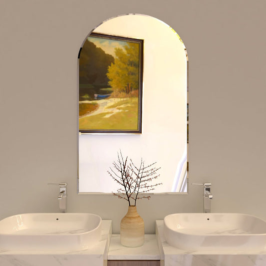 Scandinavian Frameless Arched Shaped Beveled Bathroom Mirror