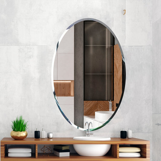Scandinavian Frame less Beveled Oval Shaped Wall Mirror