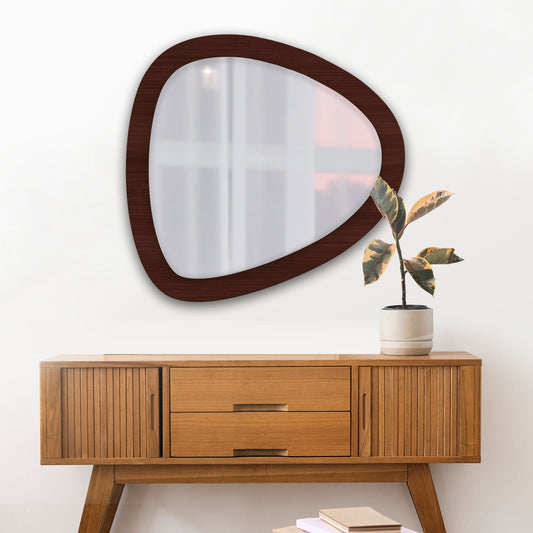 Scandinavian Pebble Shape Wooden Wall Mirror