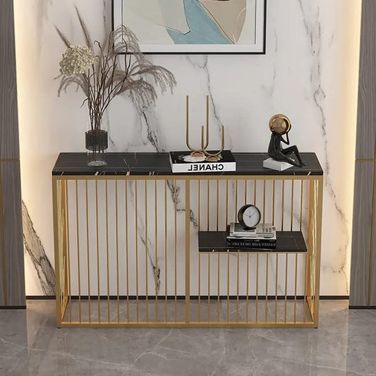 Shelf Sintered Stone Top Black & Gold Console Table