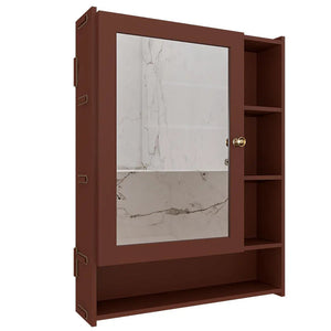  Dressing Bathroom Mirror Cabinet with 6 Shelves with Wooden Brown Finish