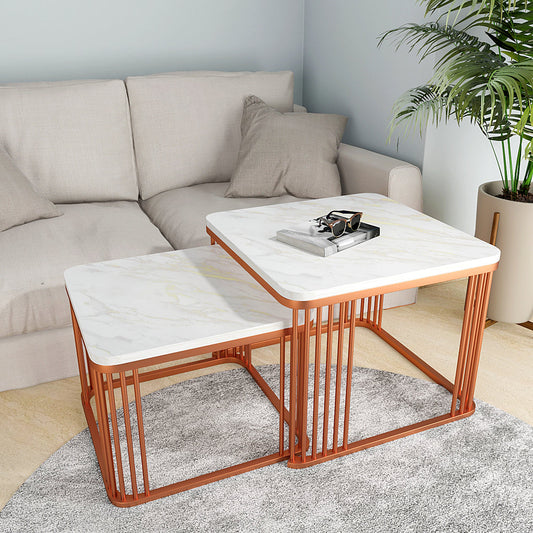 Square Copper Tethered Nesting Table Set of 2 for Home Decor		