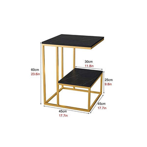 Square Geometric Elegant Golden Metal Finish Side Table with Black Marble