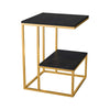 Square Geometric Elegant Golden Metal Finish Side Table with Black Marble