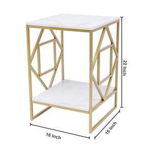 Square Geometric Rhombus Frame End  Side Table with Golden Metal Finish