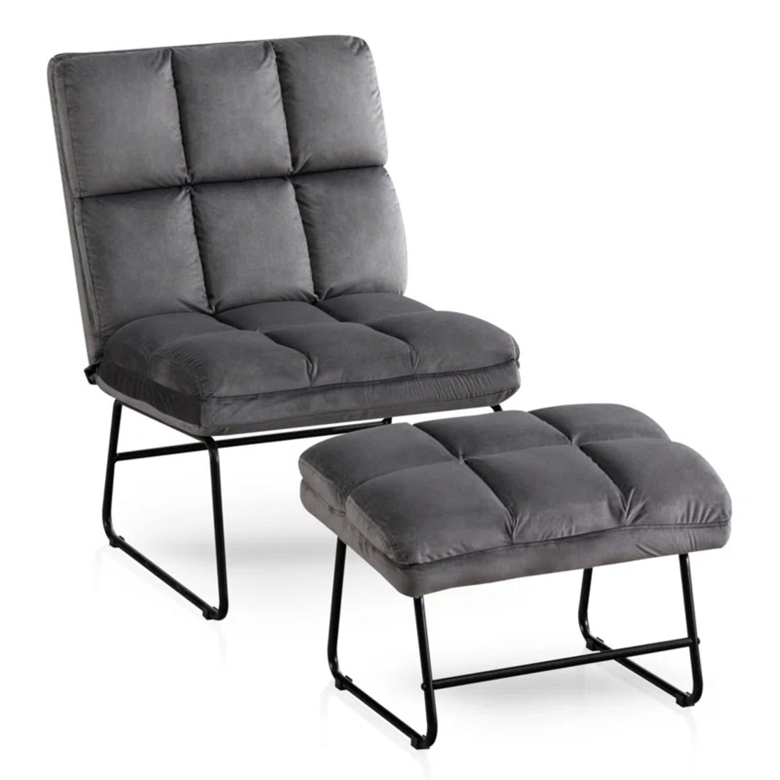 Grey Velvet Chair with Footrest