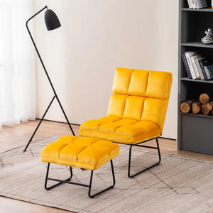 Yellow Velvet Chair with Footrest