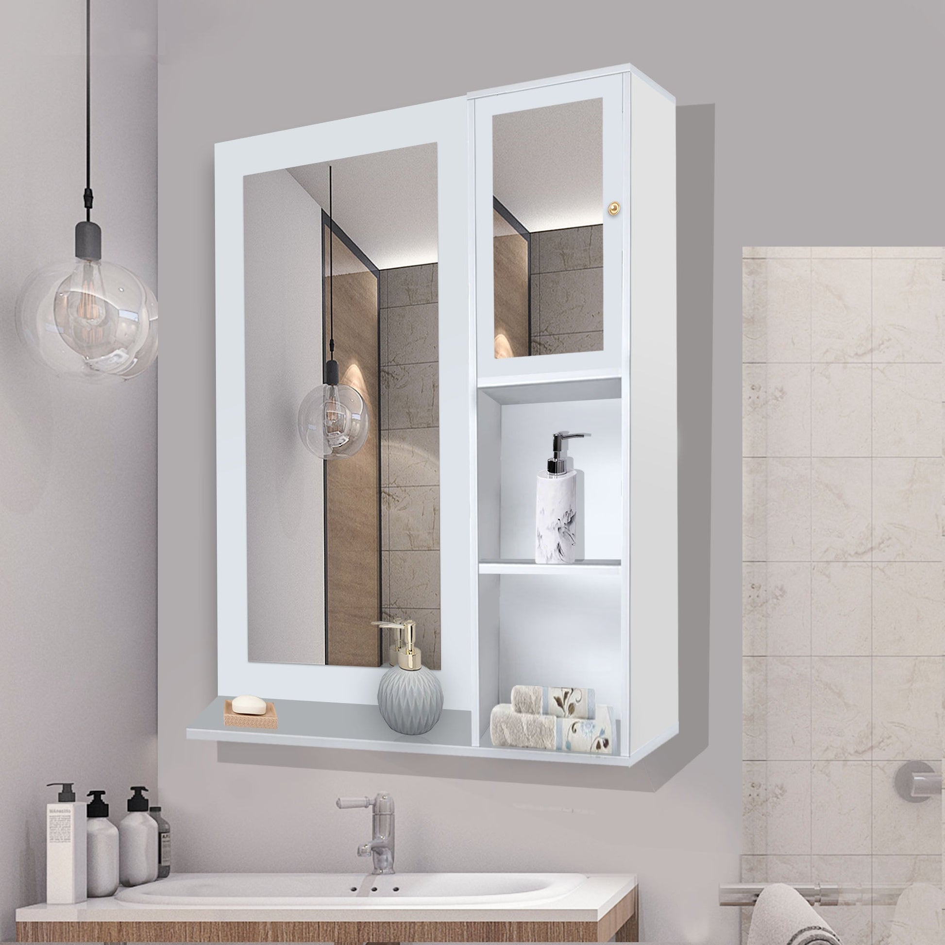 Structured Wooden Bathroom Cabinet with 4 Spacious Shelves with White Finish