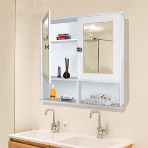 Sturdy Wooden Bathroom Storage Cabinet with Mirrors & 4 Spacious Shelves with White Finish