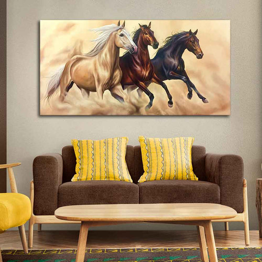 Three Horses Running Premium Quality Wall Painting