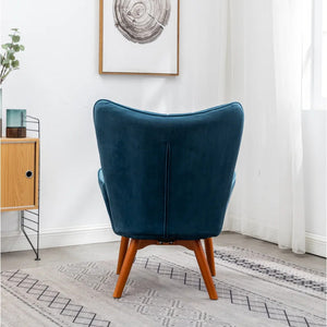 Tufted Curvy Long Back Sea Green Armchair with Ottoman