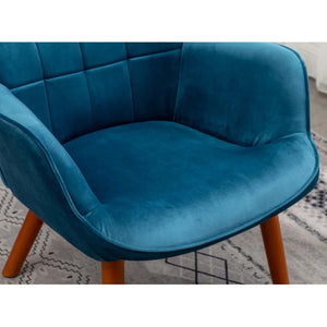 Tufted Curvy Long Back Sea Green Armchair with Ottoman