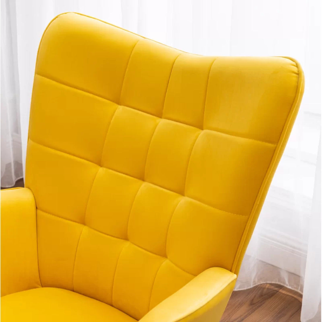 Tufted Curvy Long Back Yellow Color Lounge Chair with Ottoman