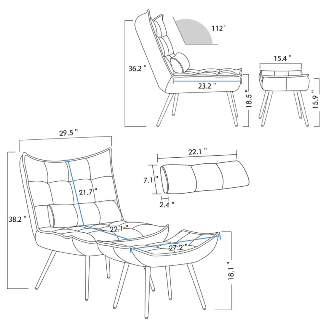  Premium Grey Chair with Ottoman