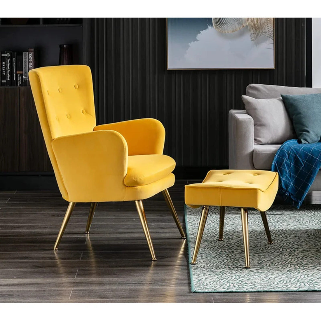 Yellow Color Lounge Chair with Ottoman