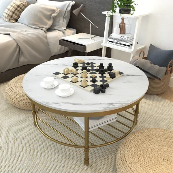 Two Tier Round Coffee Table with White Marble