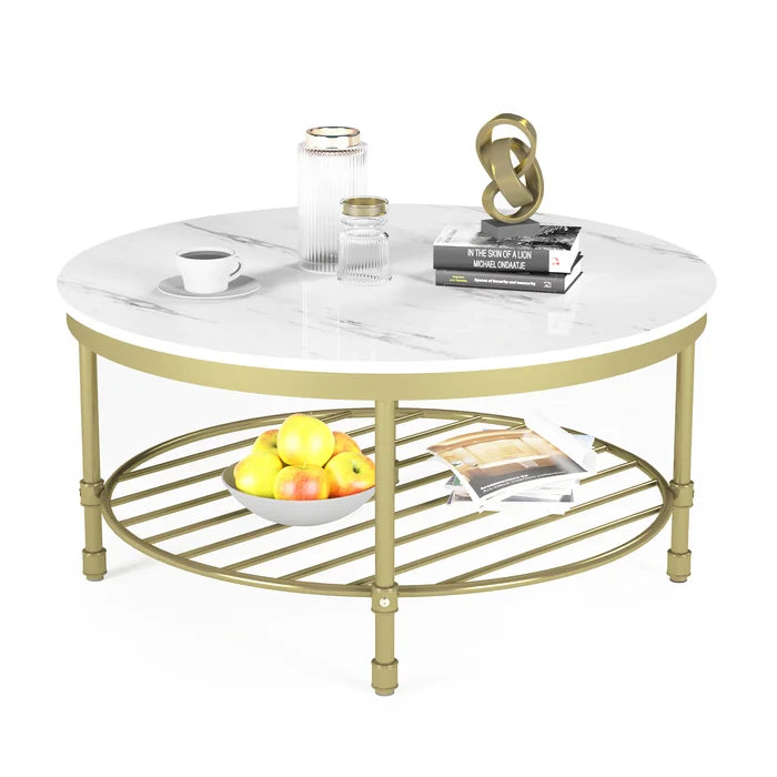 Two Tier Round Coffee Table with White Marble