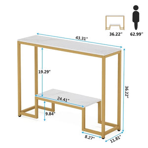 Two-Tier White Marble Gold Console Table