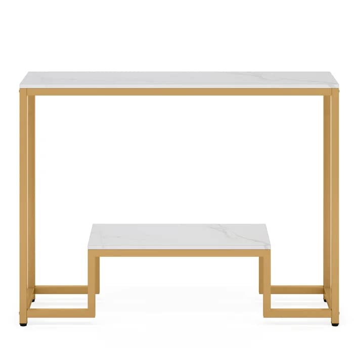 Two-Tier White Marble Gold Console Table