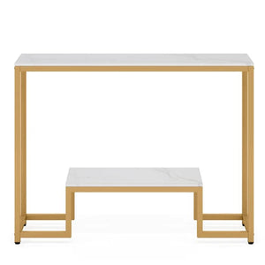 Two-Tier White Marble Gold Console Table