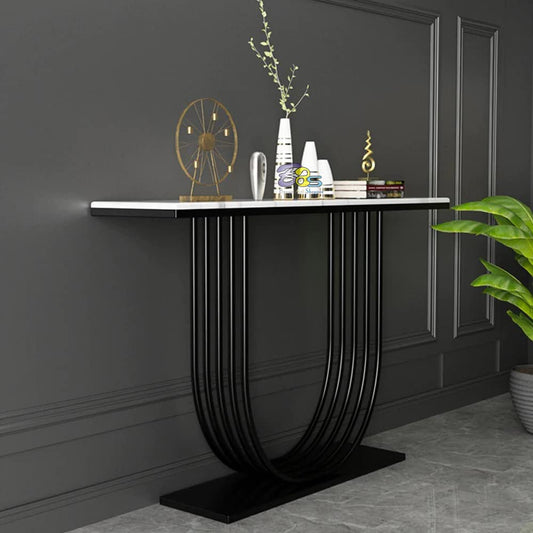 U-Shape White Marble Black Console Table