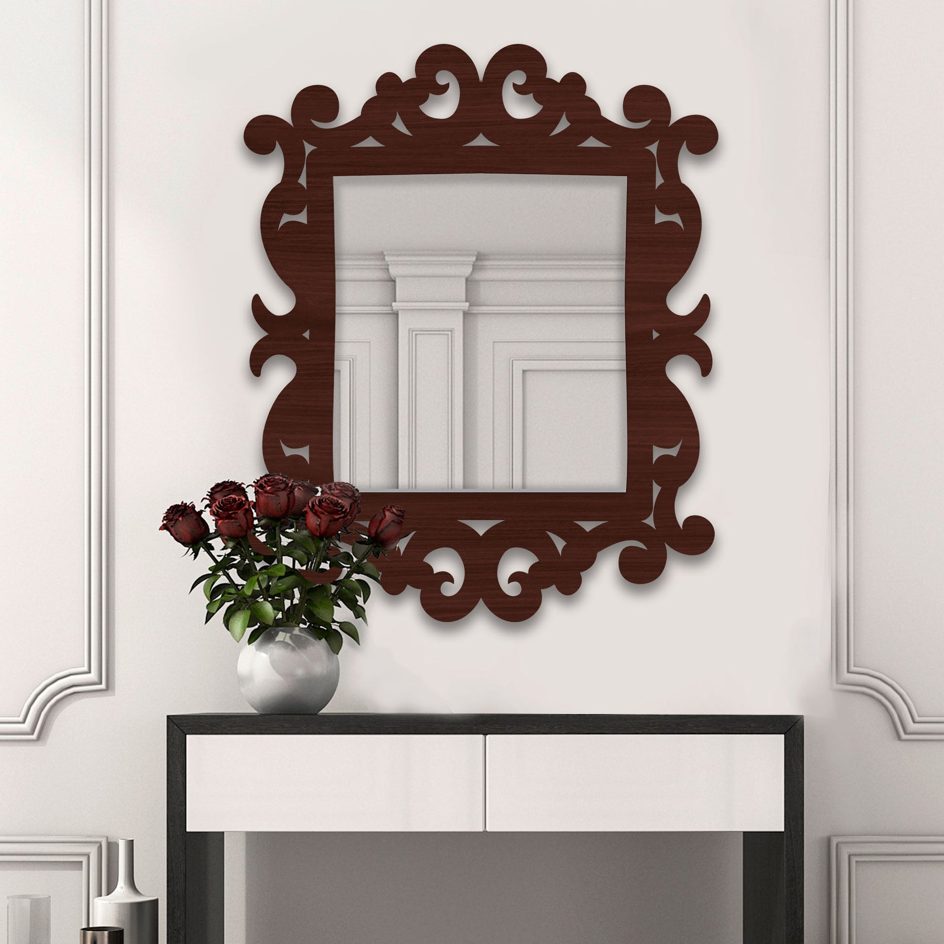 Unique Mirror Shapes Brown Wood Wall Mirror