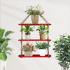 Wooden Wall Hanging Planter Shelf, Cross Rope with Three Layer (Red Color)