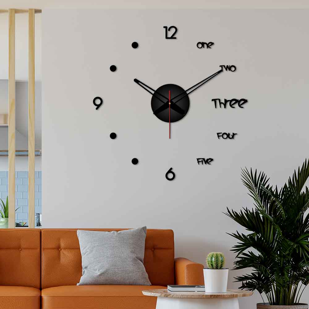 Words with Number Big Size 3D Infinity Wall Clock