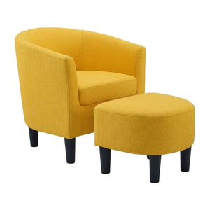 Yellow Comfy Round Back Classic Velvet Chair with Ottoman