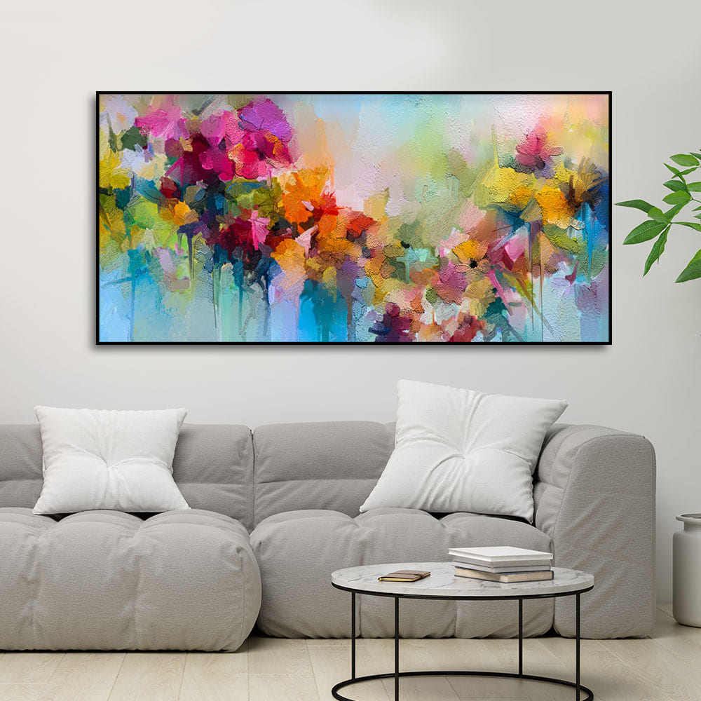 Vibrant Abstract Floral Painted Brush Stroke Canvas Wall Painting