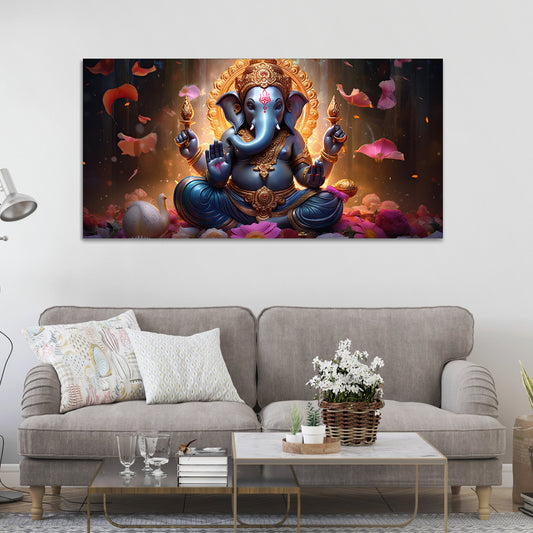 Vighnaharta Lord Ganpati Premium Canvas Wall Painting