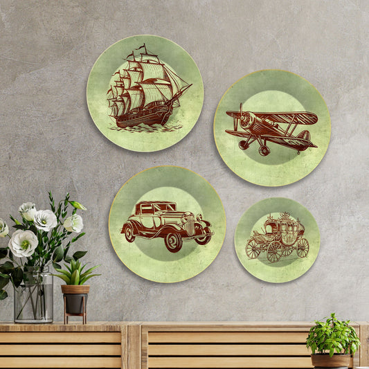 Vintage Means of Transport Wall Plates Painting Set of Four