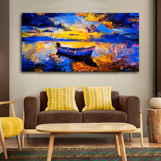 Wall Canvas Painting of Boat Sunset Over Ocean