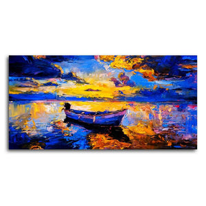 Wall Canvas Painting of Boat Sunset Over Ocean