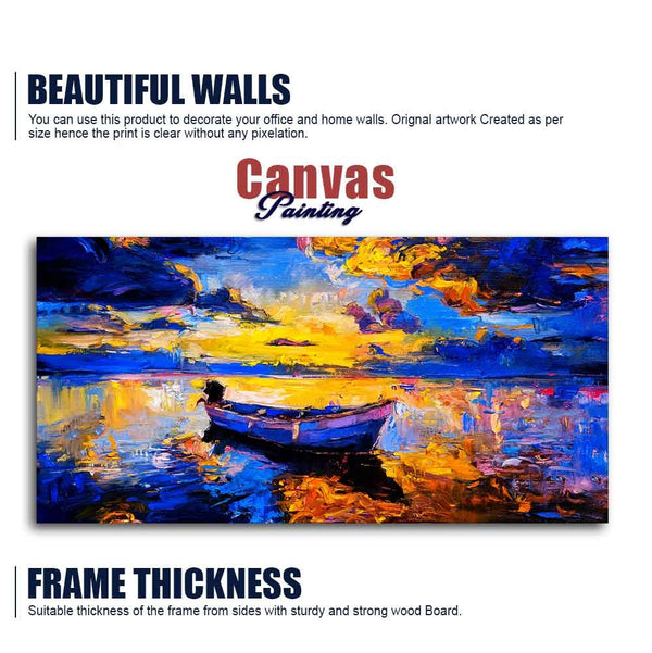 Wall Canvas Painting of Boat Sunset Over Ocean