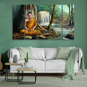 Wall Painting of Lord Buddha with Nature Background Set of Five