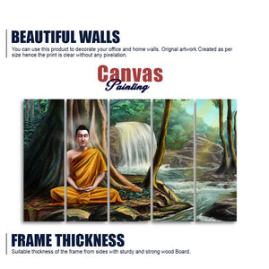 Wall Painting of Lord Buddha with Nature Background Set of Five