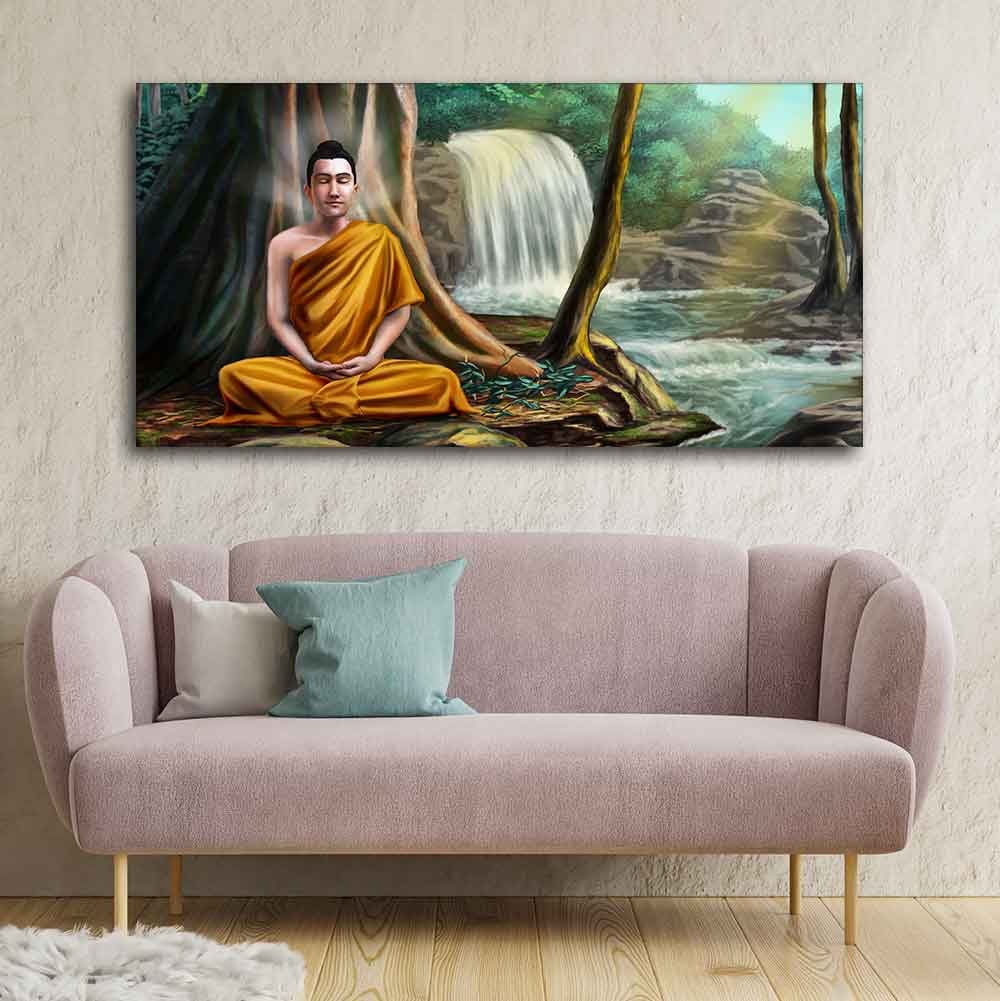 Wall Painting of Lord Buddha with Nature Background