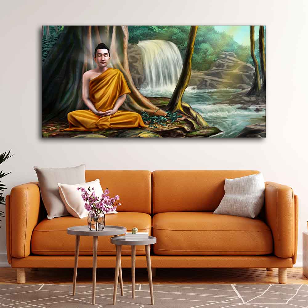 Wall Painting of Lord Buddha with Nature Background