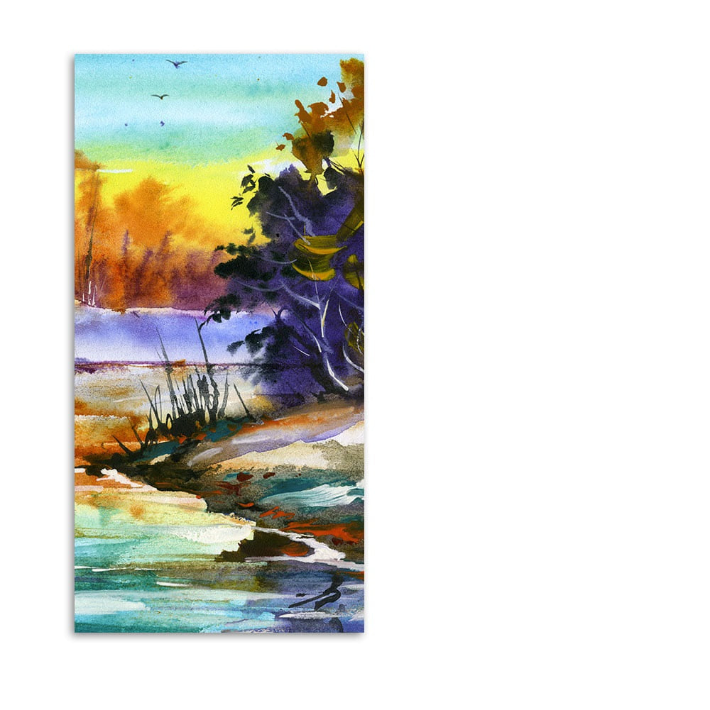 Water Color Landscape of Beautiful Scenery Trees Canvas Wall Painting