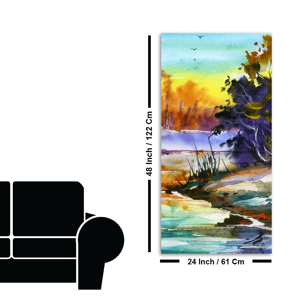 Water Color Landscape of Beautiful Scenery Trees Canvas Wall Painting