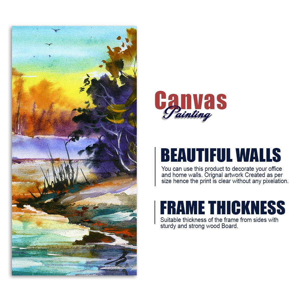 Water Color Landscape of Beautiful Scenery Trees Canvas Wall Painting