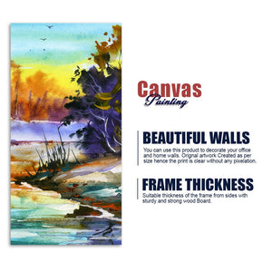 Water Color Landscape of Beautiful Scenery Trees Canvas Wall Painting