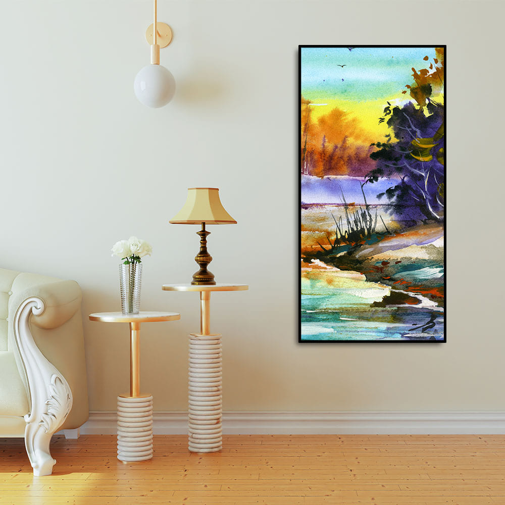 Water Color Landscape of Beautiful Scenery Trees Canvas Wall Painting