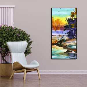 Water Color Landscape of Beautiful Scenery Trees Canvas Wall Painting