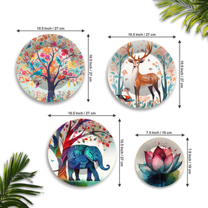 Watercolor Art of Deer and Elephant Wall Plates Painting Set of Four