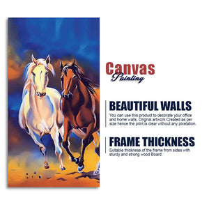 White & Brown Horse Running Canvas Wall Hanging Painting