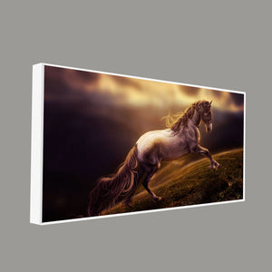 White Horse with Golden Hair Premium Canvas Panoramic Wall Hanging